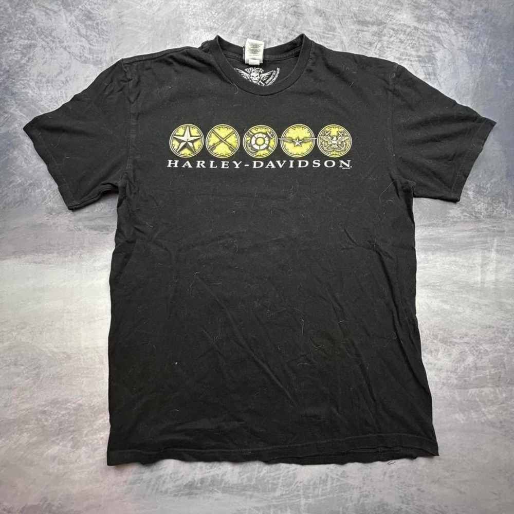 Vintage Y2K Harley Davidson Black Coin Troop Biker Tee Shirt‎ Mens XL Skater